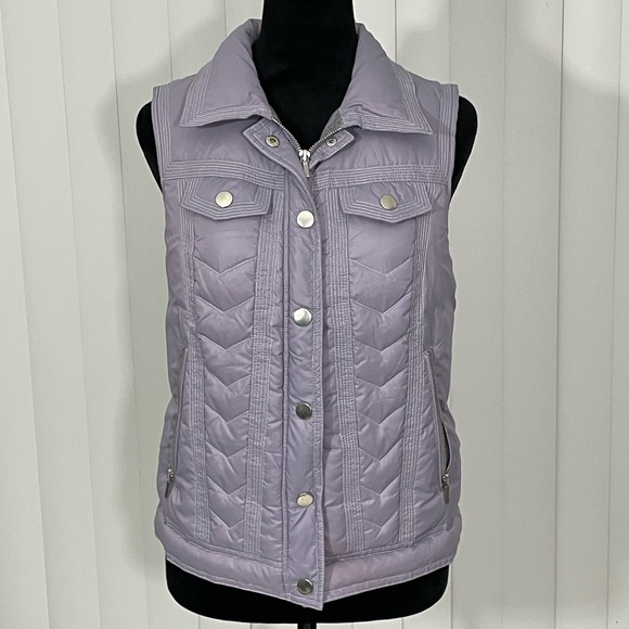 BLANC NOIR Cavali Nylon Puffer Vest Zip Up Pockets Packable Violet Purple Small - Picture 1 of 12